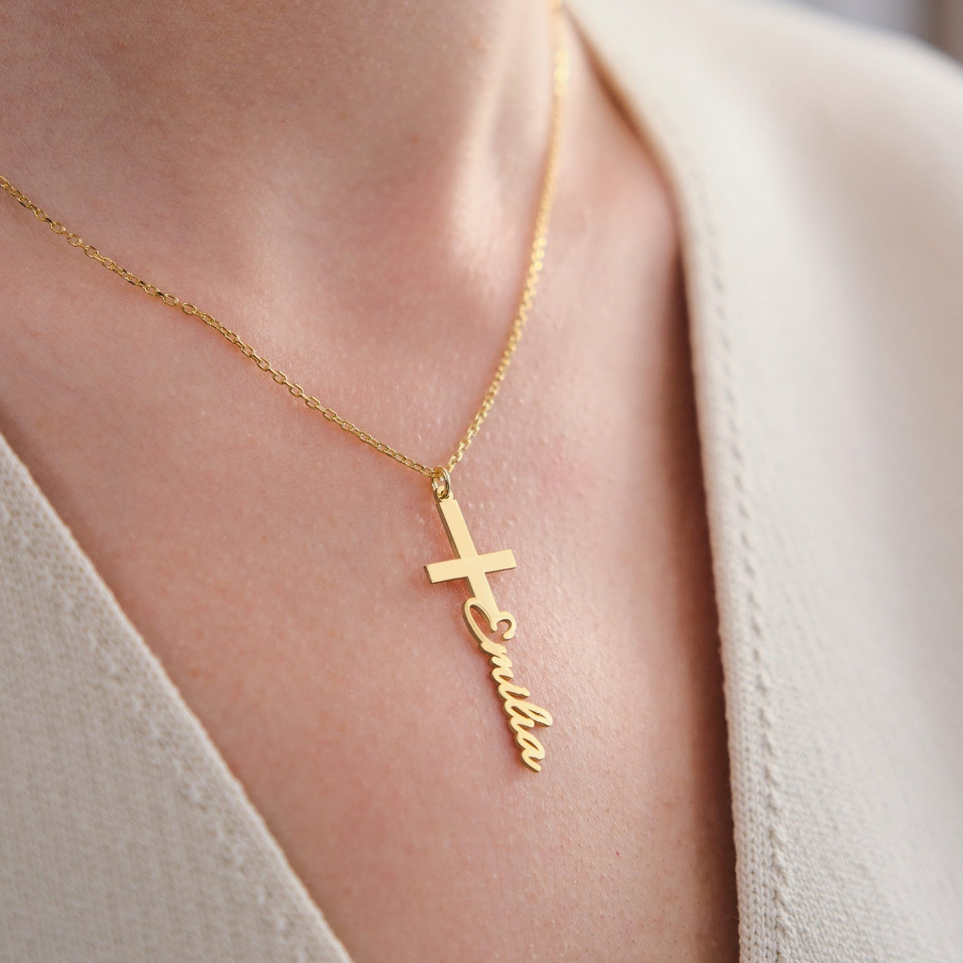 585er Gold Namenskette - Variante Kreuz - OTANTO