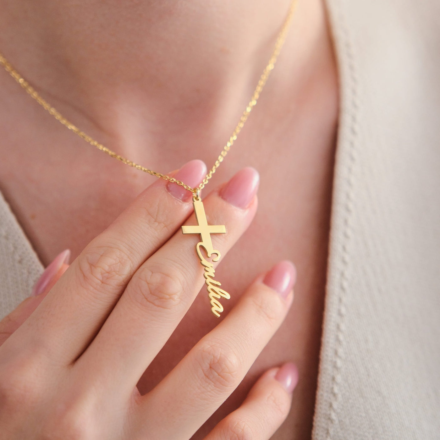 585er Gold Namenskette - Variante Kreuz - OTANTO