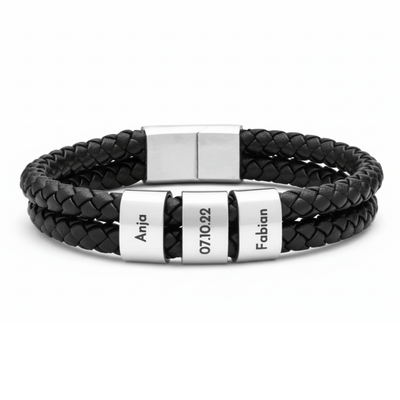 Doppel Lederarmband mit gravierten Beads - OTANTO