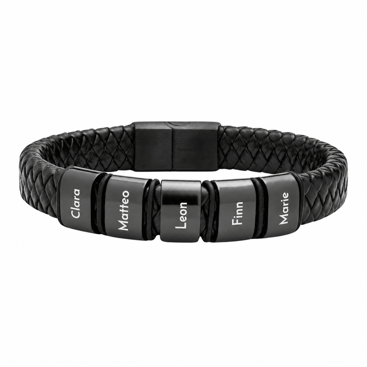 Lederarmband mit gravierten schwarzen Beads - OTANTO