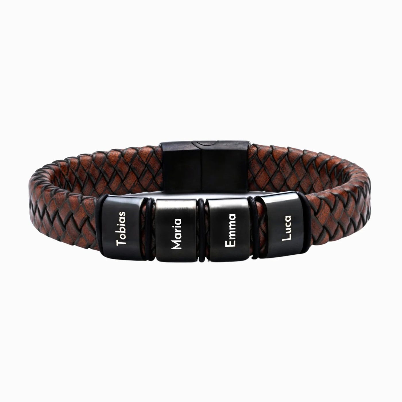 Lederarmband mit gravierten schwarzen Beads - OTANTO