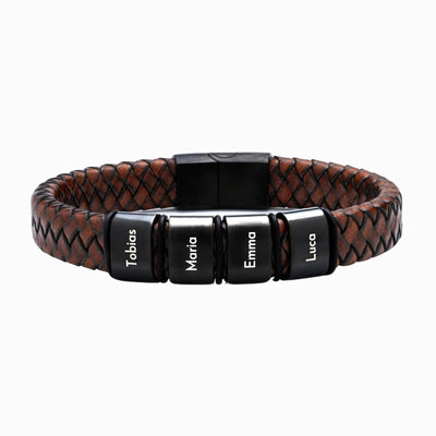 Lederarmband mit gravierten schwarzen Beads - OTANTO