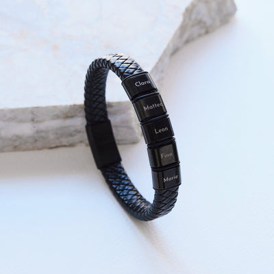 Lederarmband mit gravierten schwarzen Beads - OTANTO