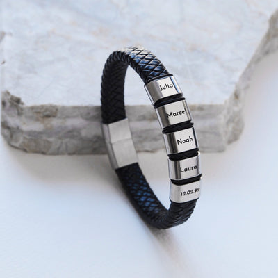 Lederarmband mit gravierten silbernen Beads - OTANTO