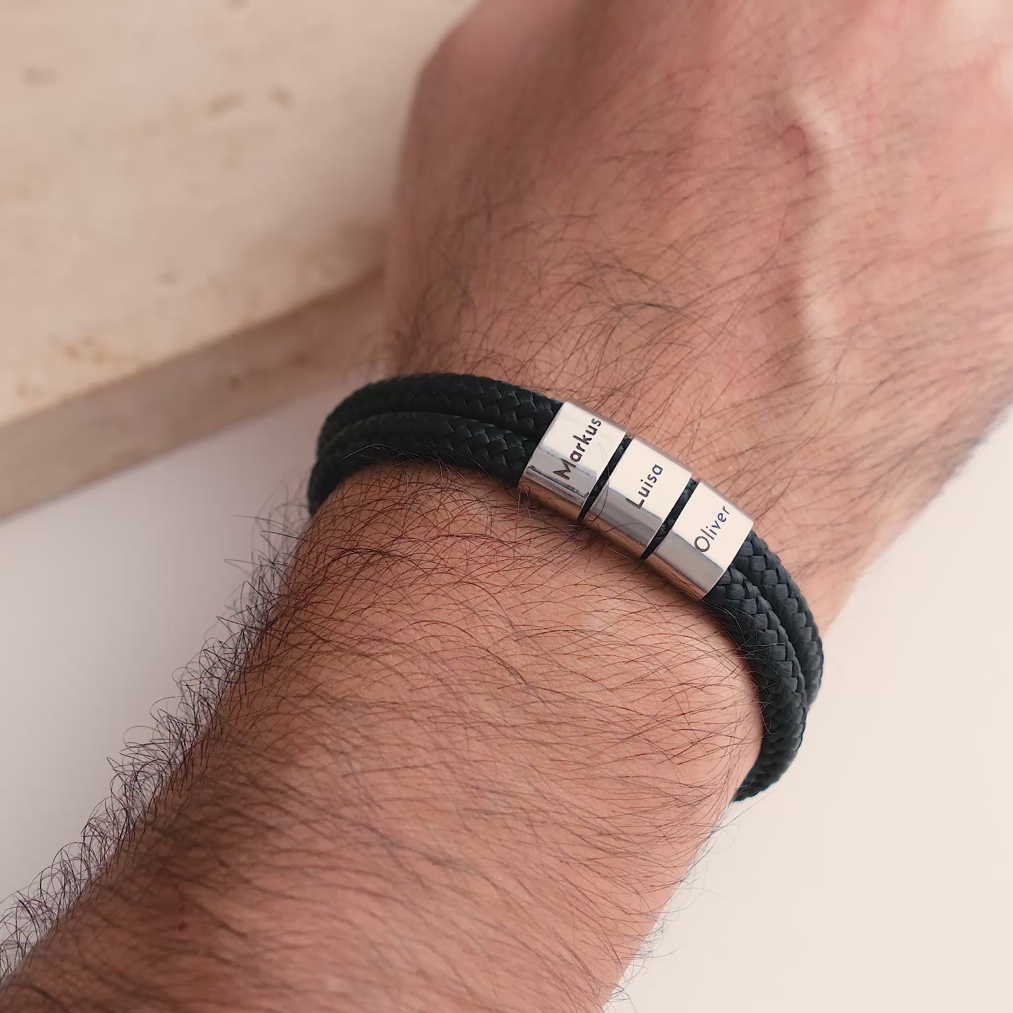 Black Sailcloth Bracelet with Ring Engraving