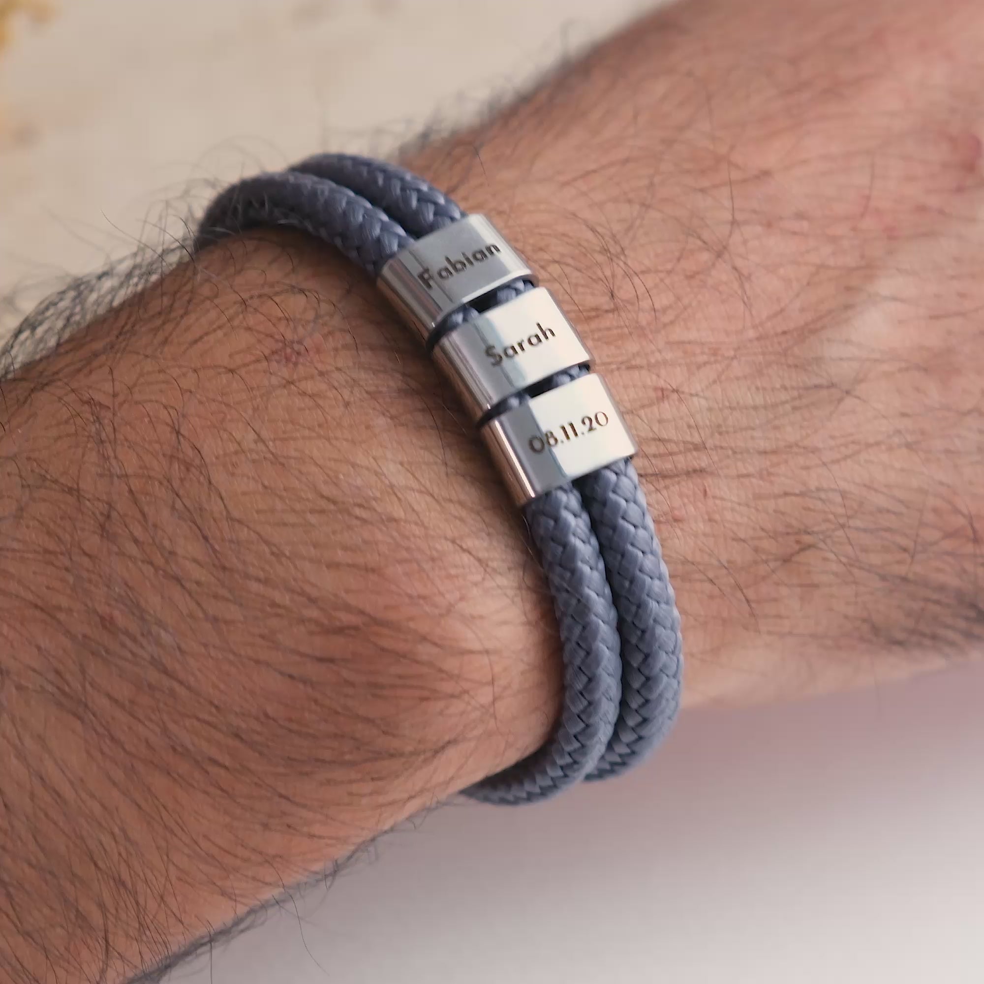 Gray Sailcloth Bracelet with Ring Engraving
