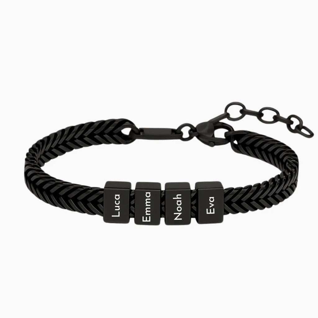 Retro Armband mit gravierten schwarzen Beads - OTANTO