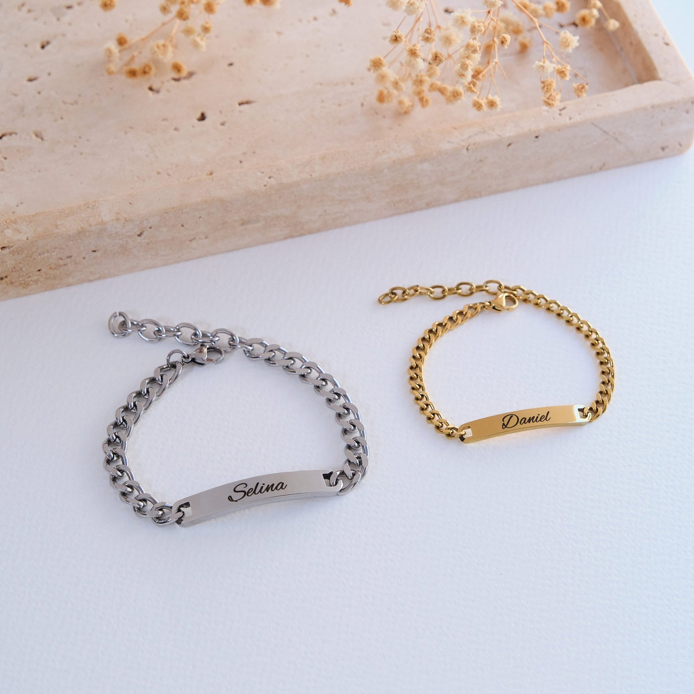 Schwarz Gold Partnerarmband mit Gravur - OTANTO