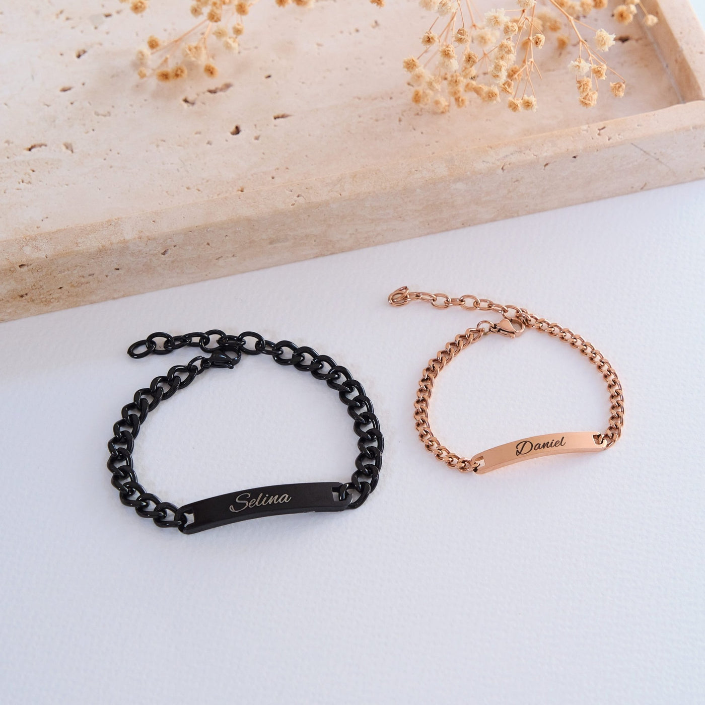 Schwarz Gold Partnerarmband mit Gravur - OTANTO