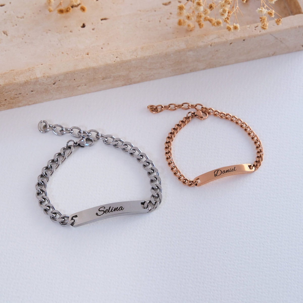 Schwarz Gold Partnerarmband mit Gravur - OTANTO